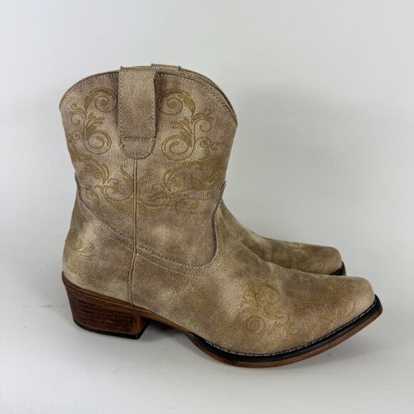 Roper Short Stuff Ankle Boots Women's 10 Brown Embossed Leather Snip Toe Casual - Picture 2 of 10